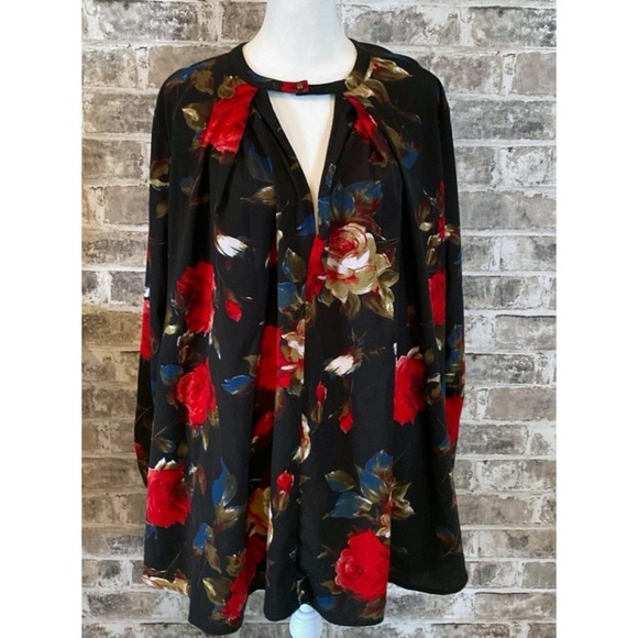 Altered State NWOT dress. Sz M. Black & red floral. Long sleeve. 100% polyester. - Picture 2 of 15